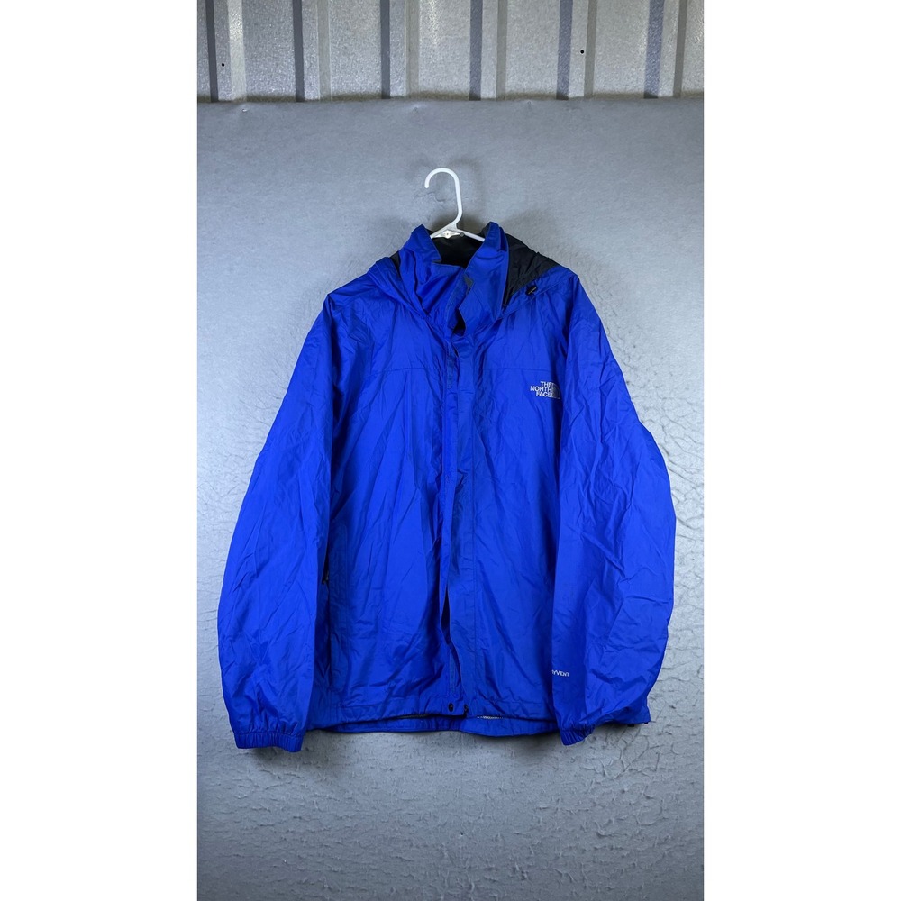 The North Face Rain Jacket Mens L Blue Good HyVent Hooded Waterproof Shell